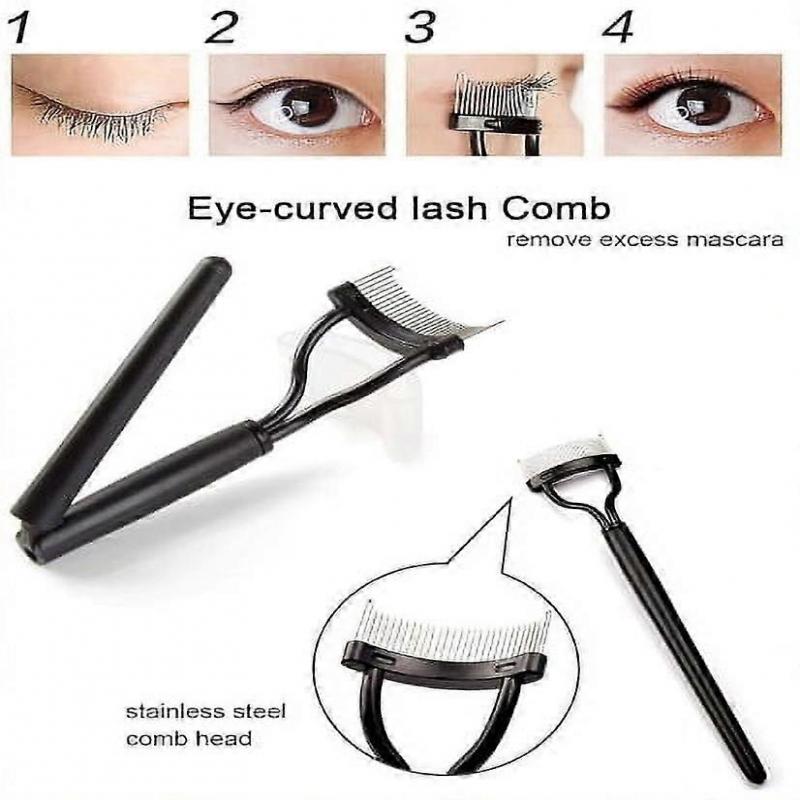 Metal Eyelash Curler With Eyelash Separating Comb Tool And 6 Replacement Refill Pads (Black)