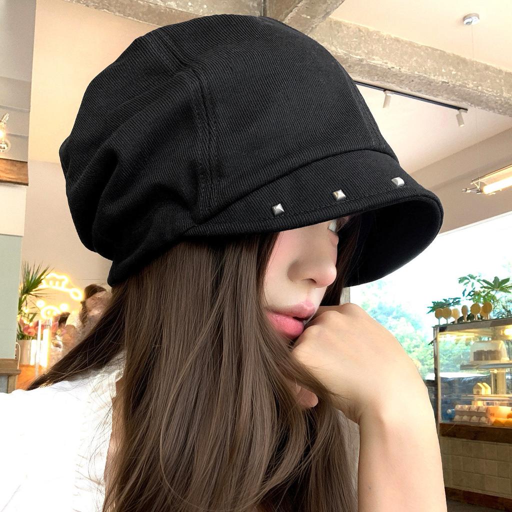 American retro rivet beret women's spring and summer new niche design sense versatile face newsboy hat