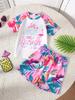 Schattig tropisch flamingo patroon print top + shorts strand tweedelig setje voor meisjes