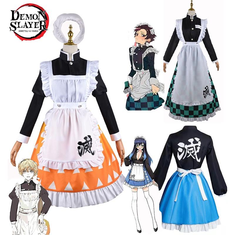 Demon Slayer Agatsuma Zen'itsu Maid Uniform Outfit Cosplay Costume Fancy Dress Party