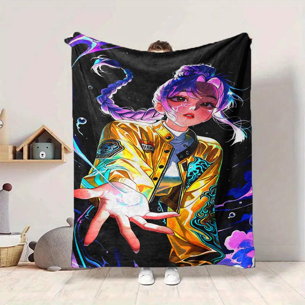 1pc KPop Demon Hunters Soft & Warm Flannel Blanket, Multi-Purpose Throw Blanket for Couch, Sofa, Office, Bed, Camping, Travel