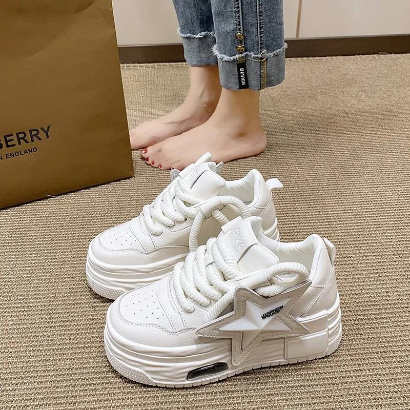 Fashion Autumn Leather Pink Chunky Sneakers Platform Lace-up Thick Sole Casual Shoes Women 2024 Slip On Fashion Outdoors Walking Shoes