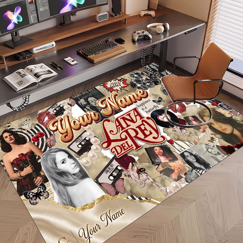 Custom Name Crystal Velvet Rug,Lana Del Rey Comfortable Anti Slip Floor Mat For Room Decoration