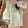 Spicy Girl Lazy Style V-Neck Oversized Sweater for Women Autumn & Winter Korean Version Soft Loose Twist-Knit Top Chunky Yarn