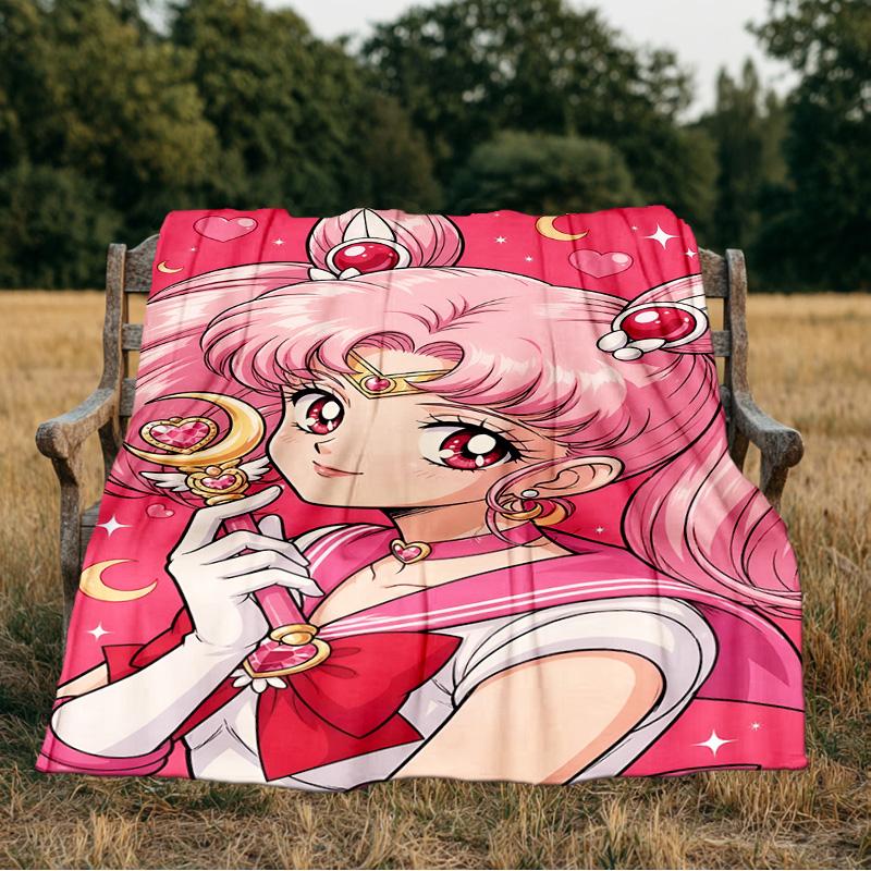 Pink Moon Puella Magi Blanket Flannel Throw for Sofa, Indoor, Camping, Living Room, Office, Chair, And Bed Soft Birthday Gift