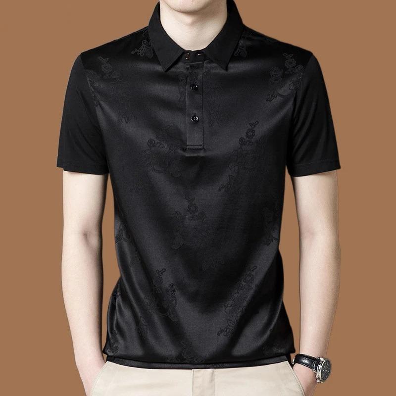 Men s Luxury Black Abstract Pattern Short Sleeve Polo Shirt M чёрный