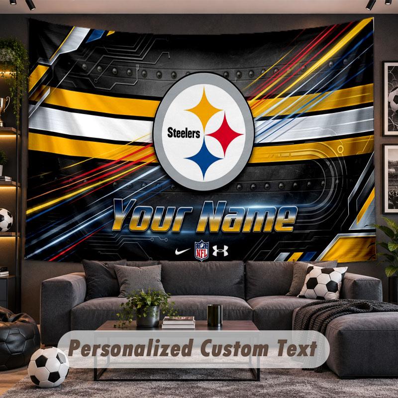 Wall Hanging Tapestry Custom NamePittsburgh Steelers Pattern Personalized Printed Fabric Wall Decor