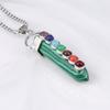 1Pc, Spiritual Healing Crystal Pendant Necklace, Geometric Double-pointed Hexagonal Pyramid Inlaid Seven Chakra Gems Charms Necklaces for Women Men