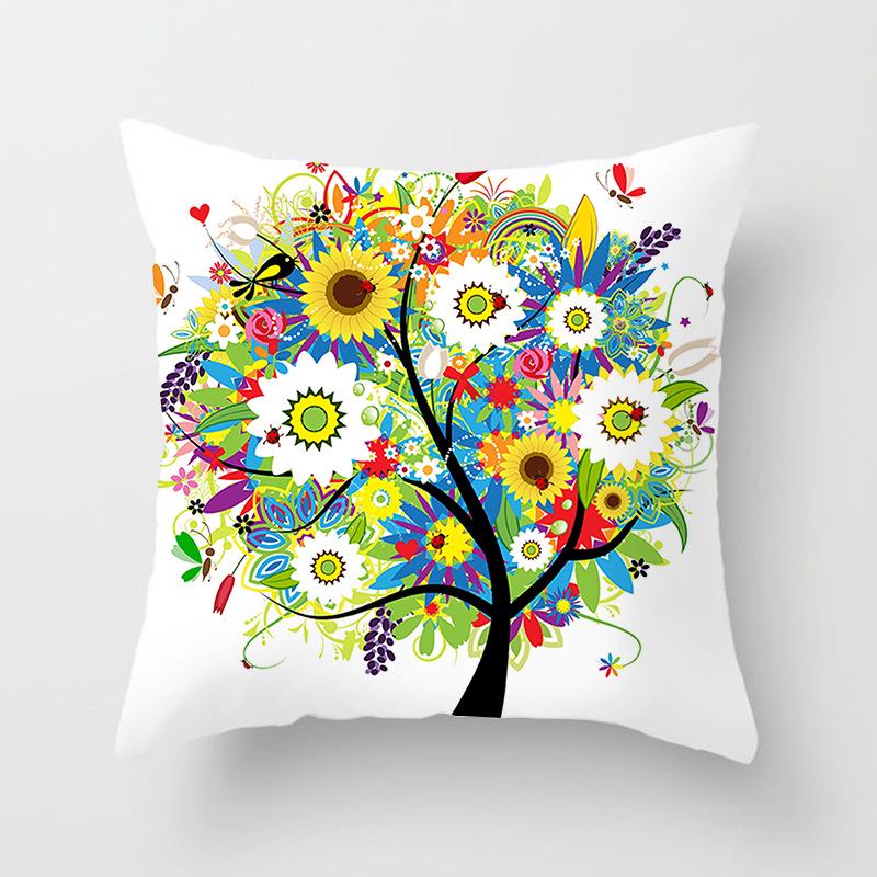 Painted Tree Digital Printed Peach Skin Square Pillow Cushion Cover Home Furnishings