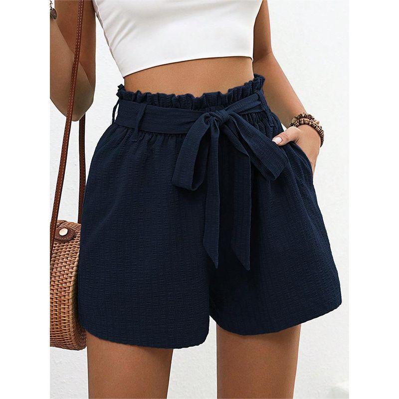 European and American Leisure Summer New Arrival Women's Clothing High Waist Shoelace Loose Wide Leg Shorts