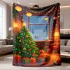 Cozy Window Christmas Tree Gift Box Print Blanket Warm Snowy Winter Scene Soft Holiday Decor Blanket All Season