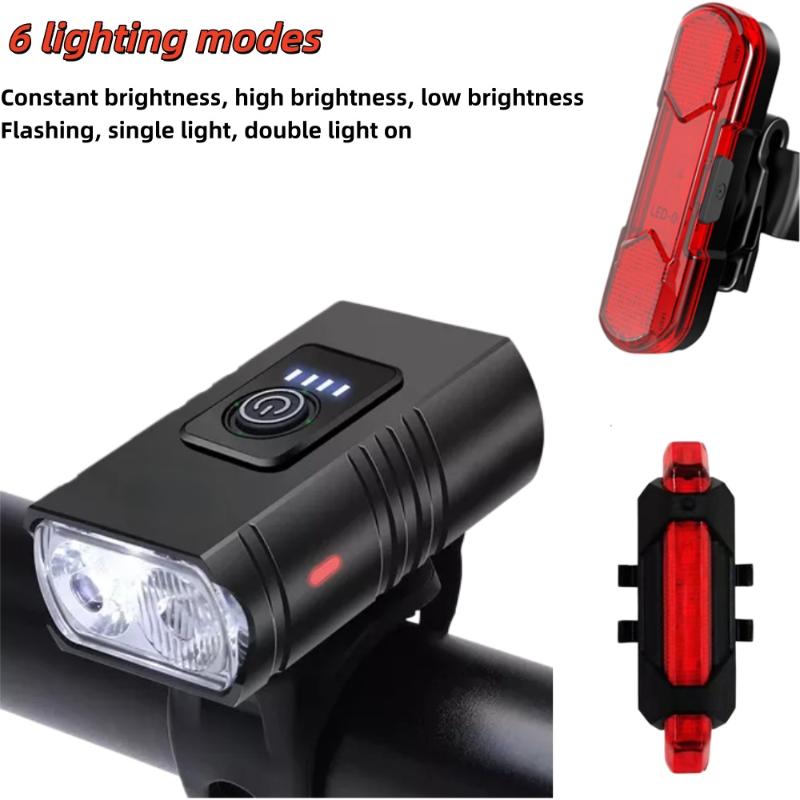 1 Set Rechargeable Bicycle Flashlight Bike Light Front Led Power Display Cycling Headlight Taillight For Cycling Riding Safety