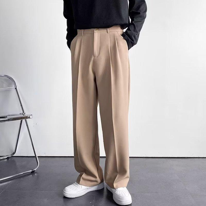 Men's Spring and Autumn Relaxed Straight-Leg Trousers Simple Casual Floor-Length Business Pants