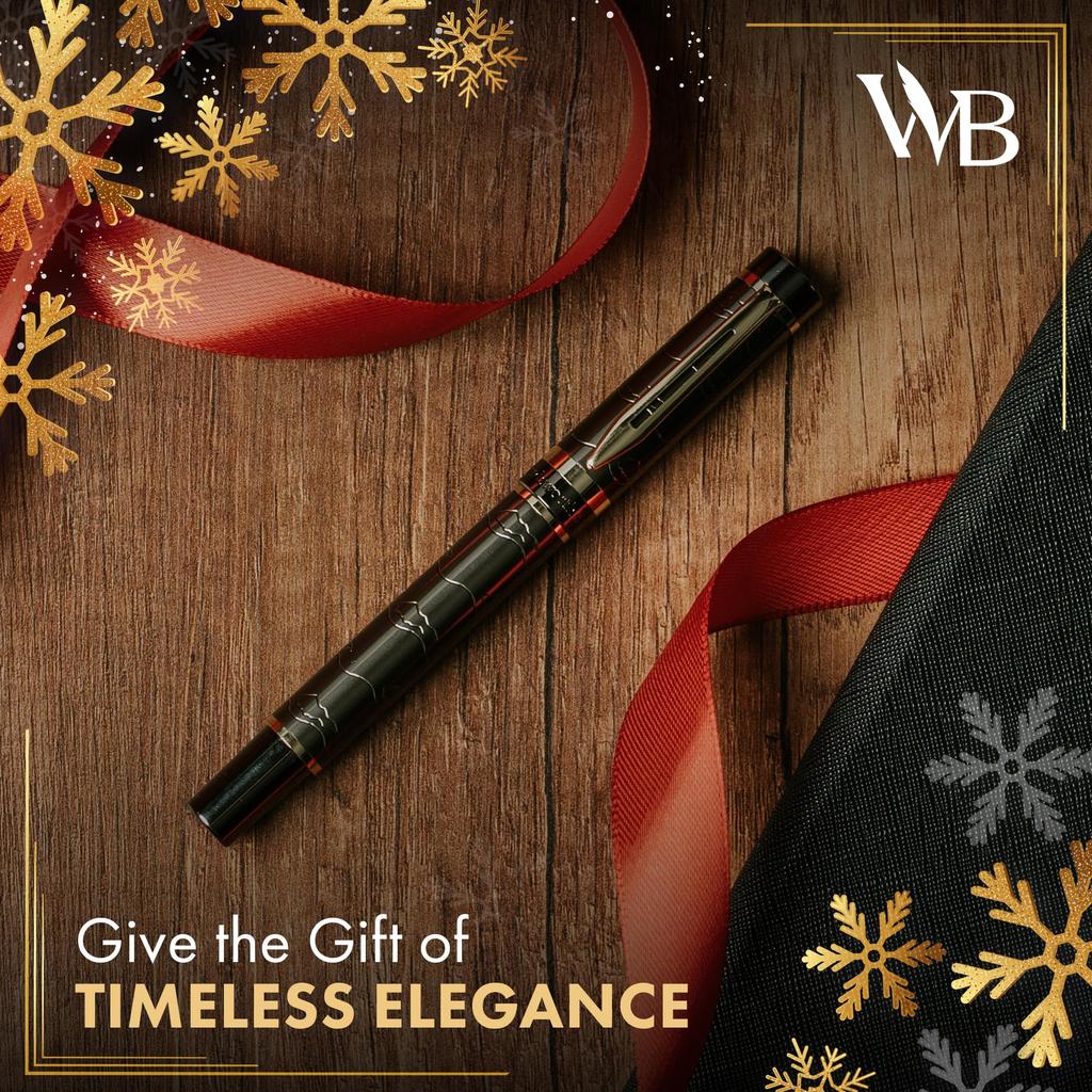 Wordsworth Black Primoli Fountain Pen Set with Extra Fine Gift 24 Ink Refill and Perfect for and Smooth and & [Gunmetal Gold] Nib, Case, Cartridges,