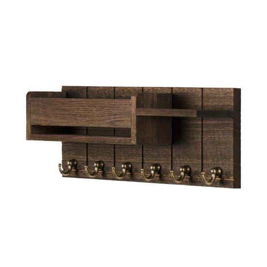 Wooden Home Key Holder with 6 Hooks Open Shelf Rustic Wall Mount Key Organizer Multi-purpose Home Office Entryway Decorative Key Hanger