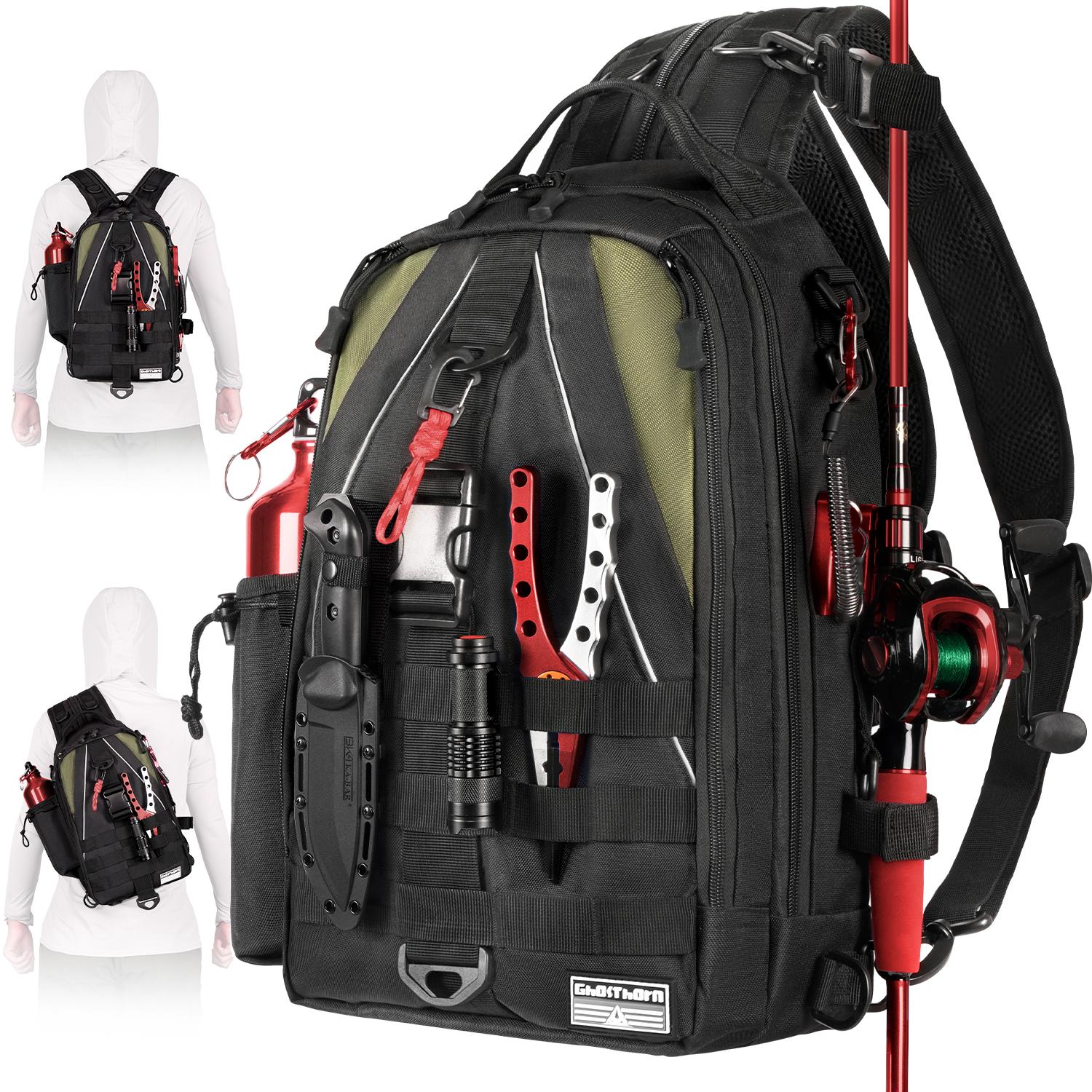 Visrugzak Tackle Sling Bag - Visrugzak met Hengelhouder - Tackle Box Vliegvissen Cadeaus voor Mannen Vrouwen zwart