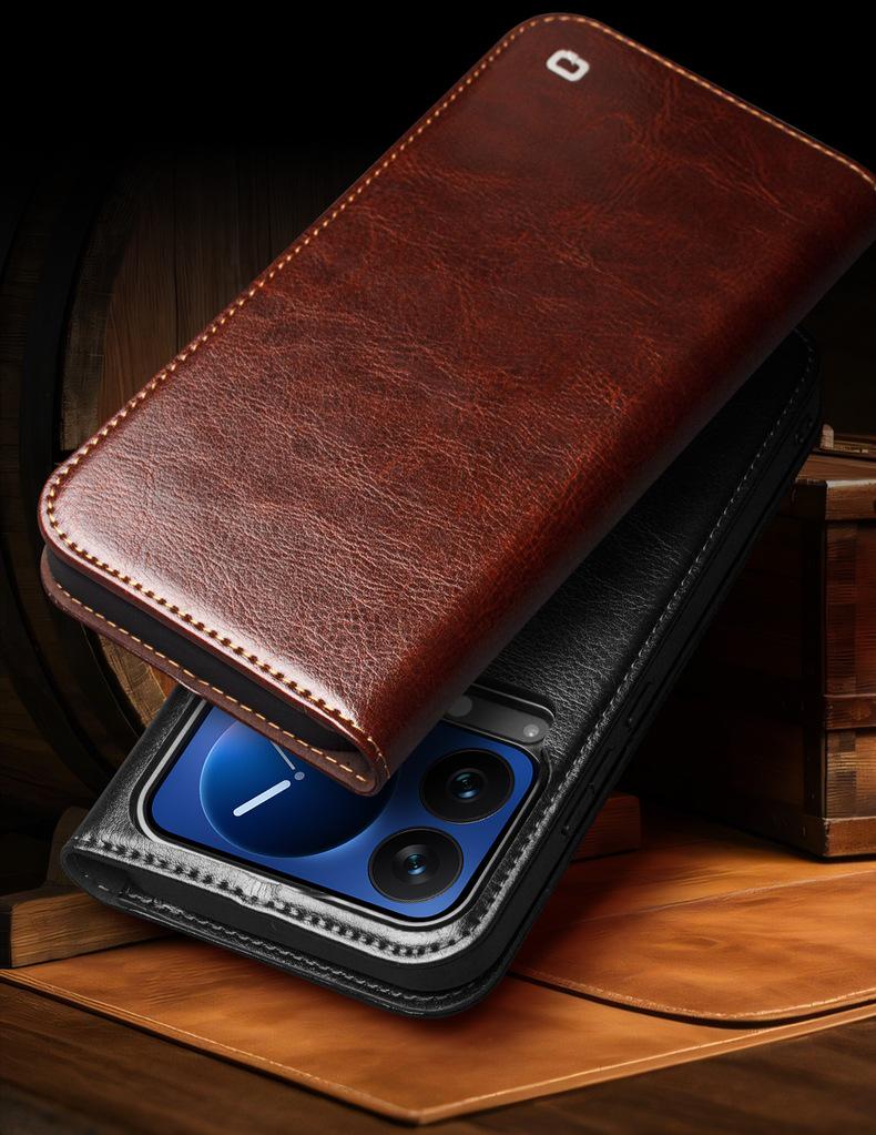 Chali Genuine Leather Xiaomi 17 Pro Max Flip Phone Case with Stand & Lens Protection