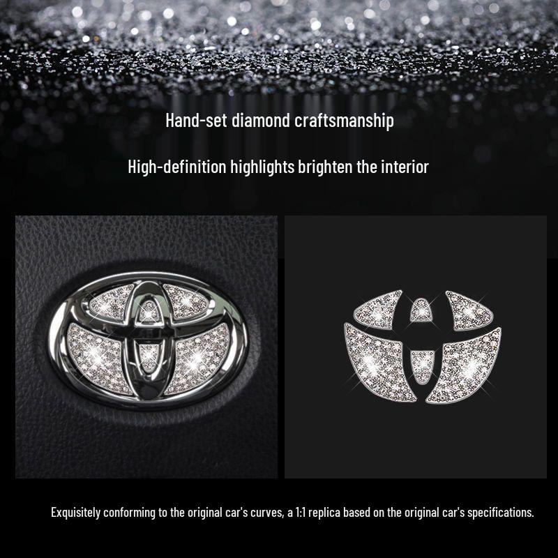 Naklejka z logo na kierownicę z cyrkoniami - Stylowa dekoracja wnętrza samochodu