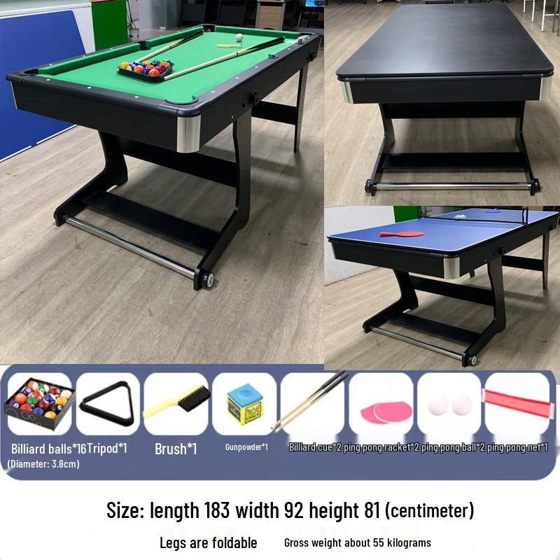 Foldable 2-in-1 Kids Pool & Ping Pong Table - Indoor American Black Eight Style