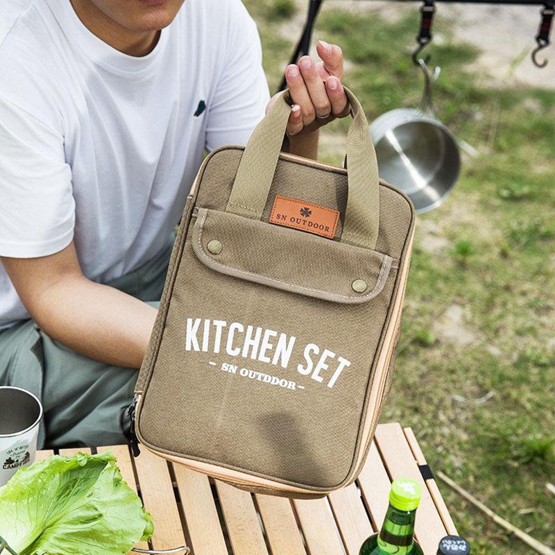Outdoor Camping Tableware Storage Bag Handheld Camping Barbecue Cookware Bag Camping Cutlery Travel Tableware Bag Baskets