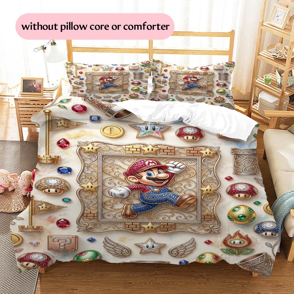 Mario Jumping Action Duvet Cover & Pillowcases, Mario Fan Vibrant Bedding, Perfect Gift.chl