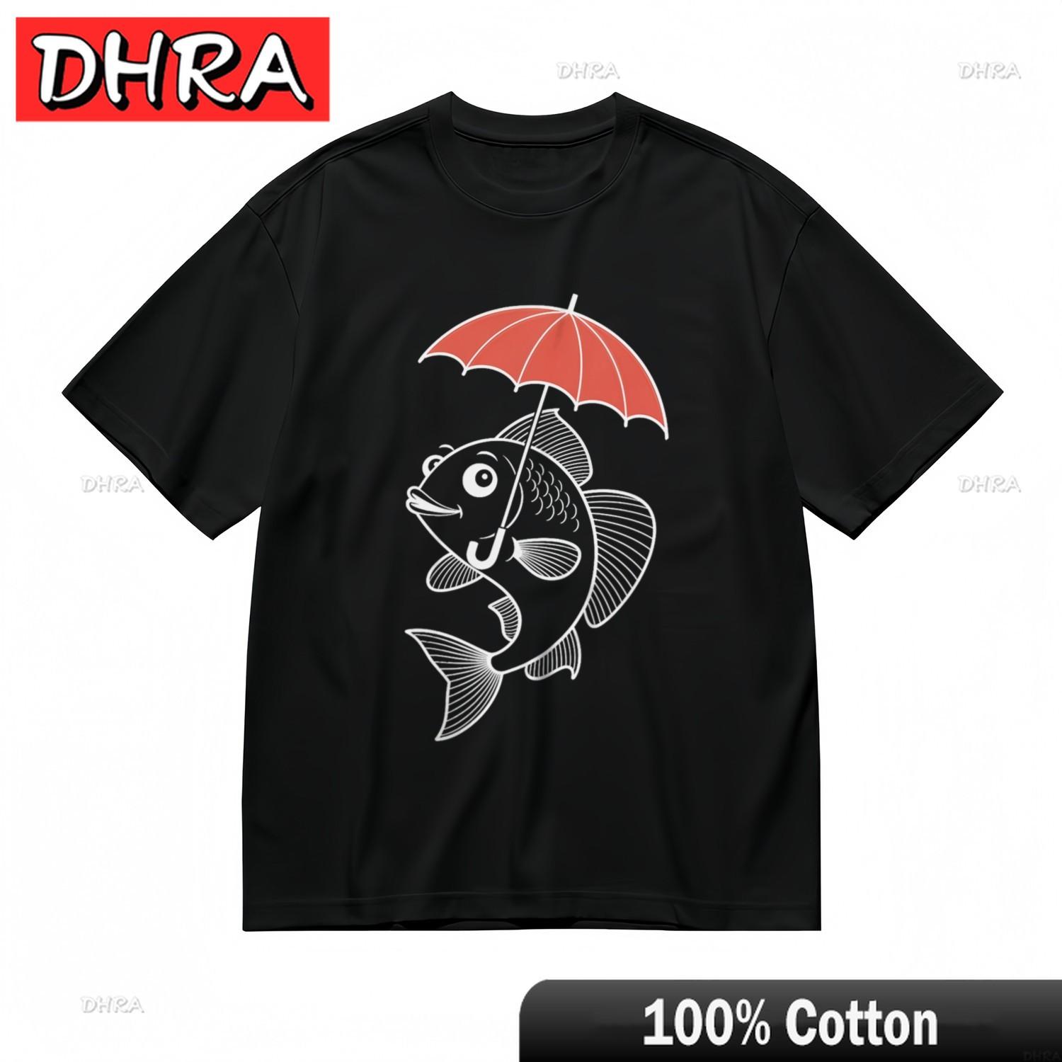 

Womens Fashion Comfortable Classic TShirt Umbrella Fish Printed 100Cotton Tee Retro Bold Shirts Clothing Femme Switzerland 4XL