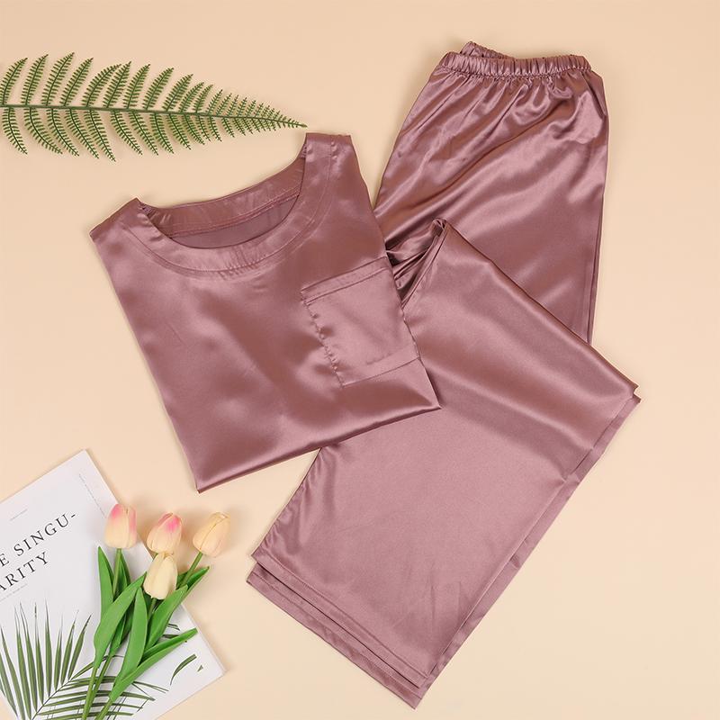 Women Pajama Set Sleepwear Spring Summer Sleepwear Pink Silk Satin Short Sleeve Top Shorts 2 Piece Casual Female Pijama Homewear