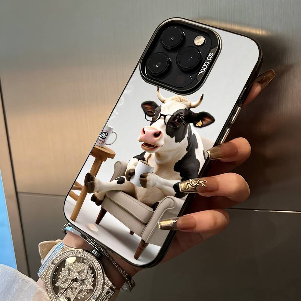 Cute and funny cow For iPhone 17 16 15 14 13 12 11 Pro Max XS 17 Air Silicone Colored Silver Bumper Cover