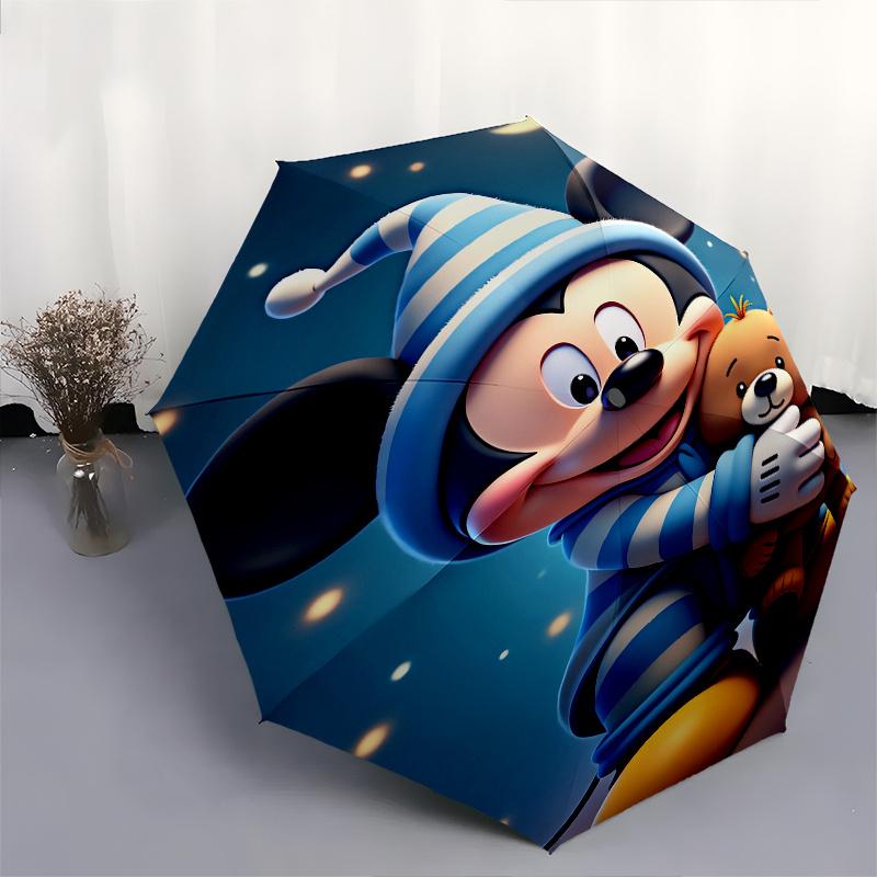 Mickey Mouse Teddy Bear Automatic Opening and Closing Umbrella, Compact Travel Umbrella, Lightweight and Portable, Suitable for Beach Commut