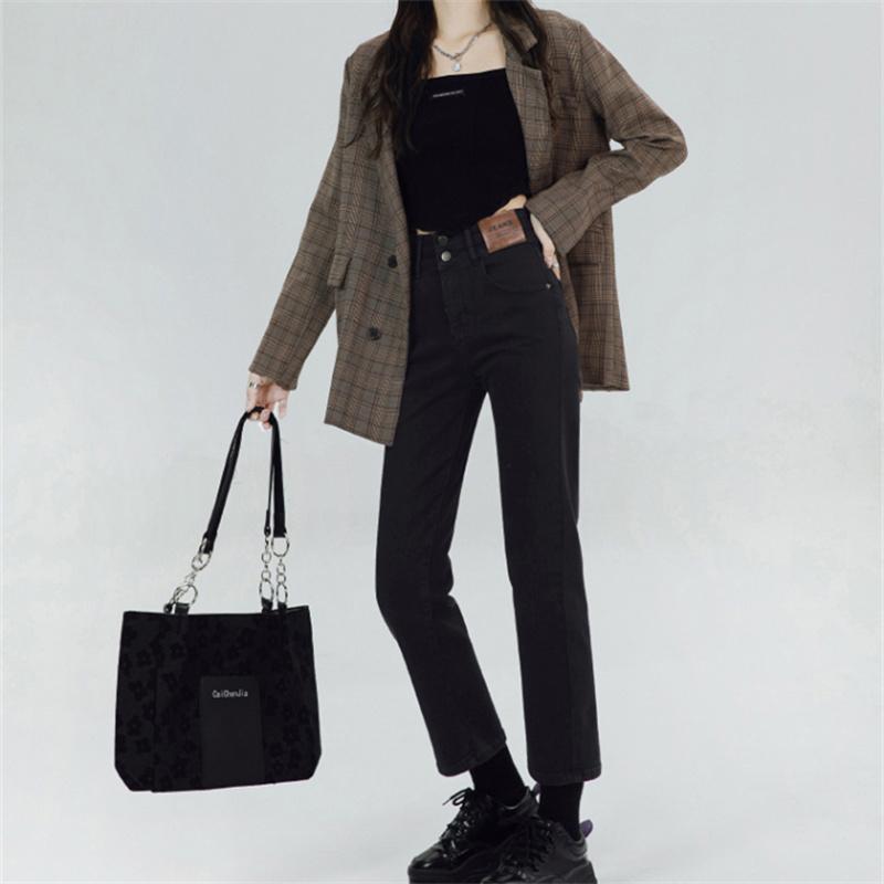 2022 Vintage New Winter Straight Jean High Waist Fleece Jeans for Women Loose Wide-Leg Casual Pants Thickening Warm Denim Pants