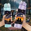 1PC Starry Night Mountain Sky Art Print 750ml Color Plastic Sports Water Bottle Leakproof Flip Straw Lid Suitable for Sports Office Home Use