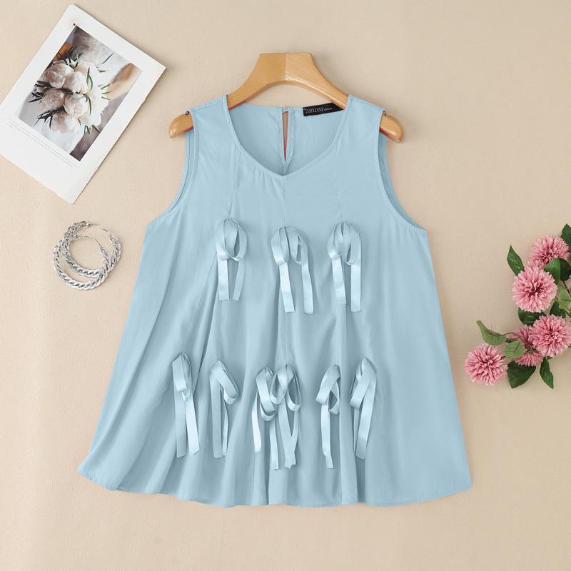 

ZANZEA Женские повседневные летние майки без рукавов с круглым вырезом S светло-синий