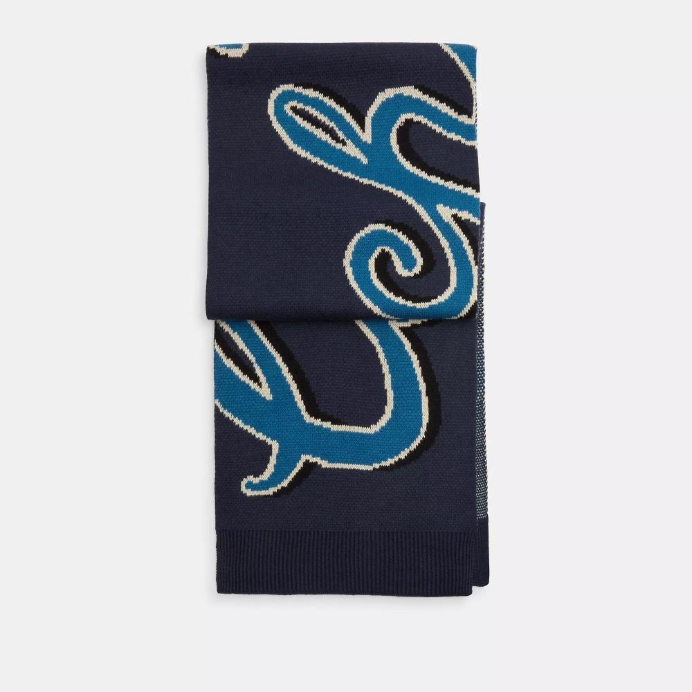 

Coach Coach Script Print Knit Muffler Navy One Size