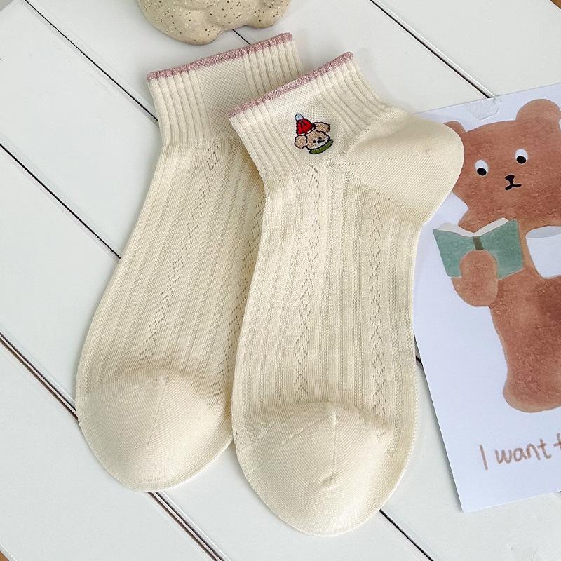 Cute White Socks - Summer Lightweight Cotton Low-top Sports Mesh Breathable and Sweat-absorbent Cartoon Design