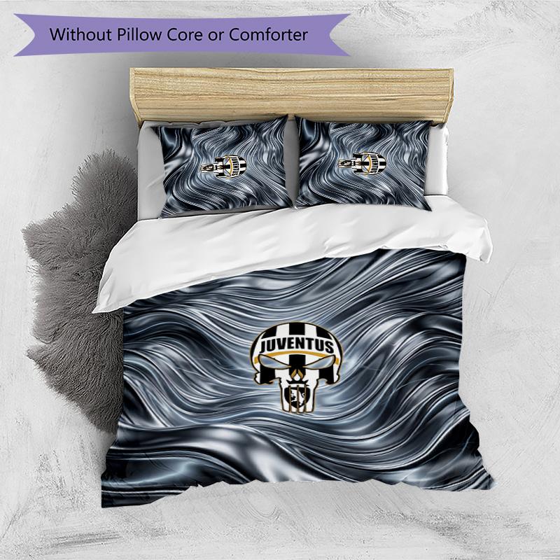 Juventus FC Pattern Printed 3PCS Bedding Set Soft Skin-Friendly Washable Duvet Cover & Pillowcases Set All Season Bedroom