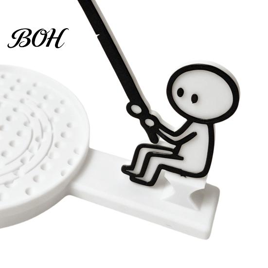 Portable Tea Bag Drip Catcher Fishing Man Holder with Coaster, Cute Stick Figure Minimalist Clip Holder, Funny Desk Cup Catcher, Novelty Accessory for