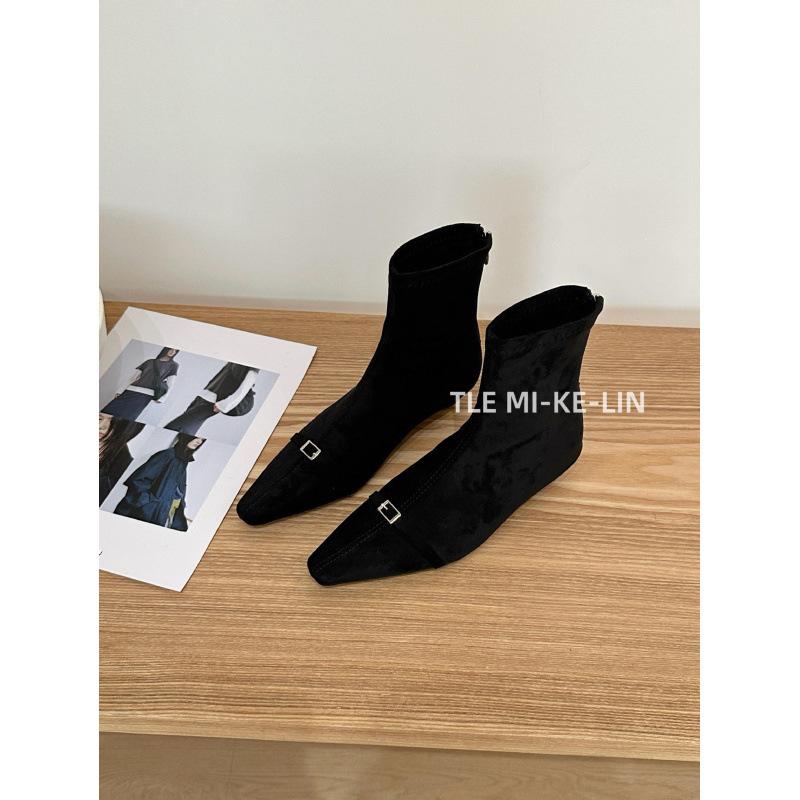 Korean Version Suede Belt Buckle Temperament Thin Boots Women's 2025 New Autumn and Winter Kitten Heel and Ankle Boots Retro Short Boots