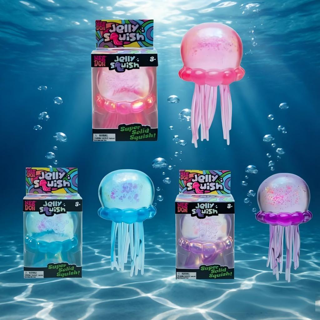 Nee Doh Jelly Squish Jellyfish Shaped Squeeze Stress Relief Toy Soft Translucent Glitter Squishy Fidget Toy For Home Office