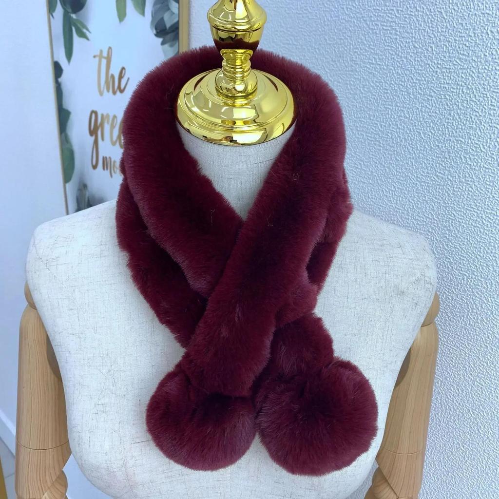 Girl's Autumn and Winter Fur Rabbit Plush Thick Warm Scarf Fashion Solid Color Fur Ball Cross Student Clothes Accessories