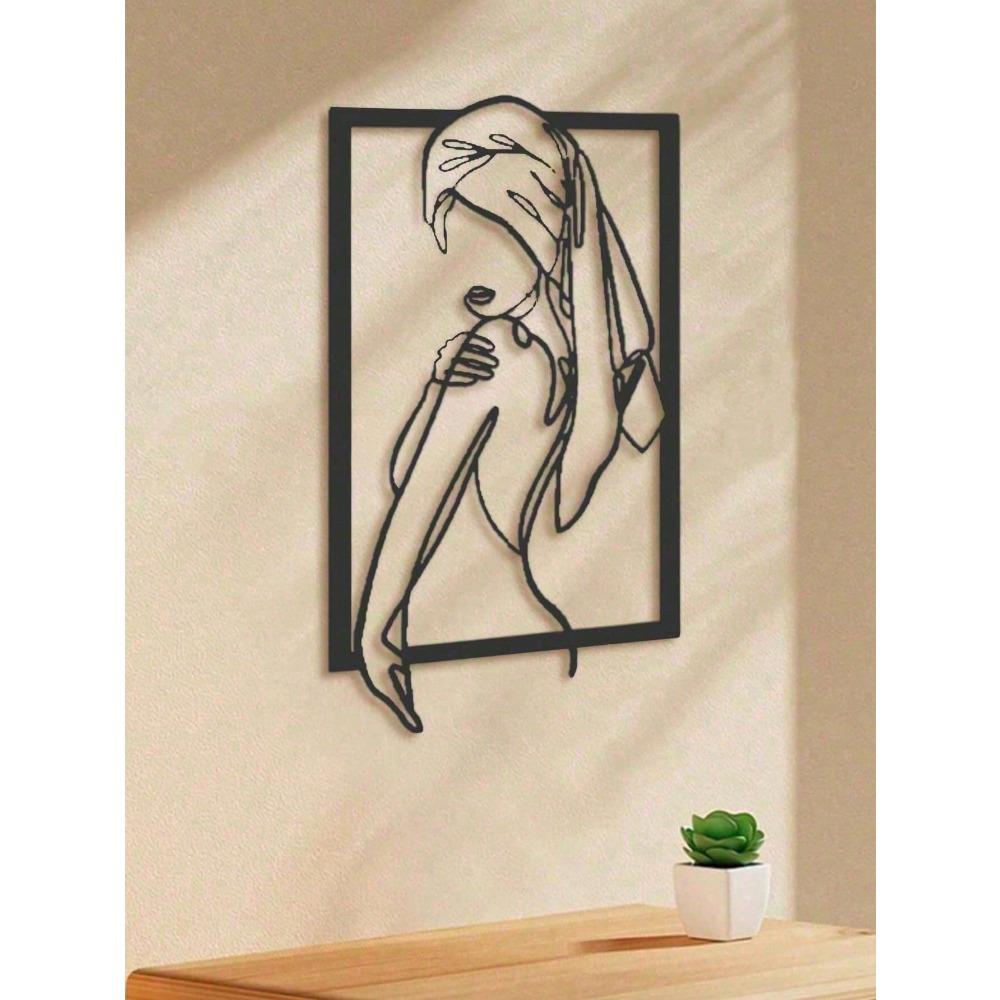 Modern Black Metal Kneeling Woman Wall Art Sculpture Home Decor Gift