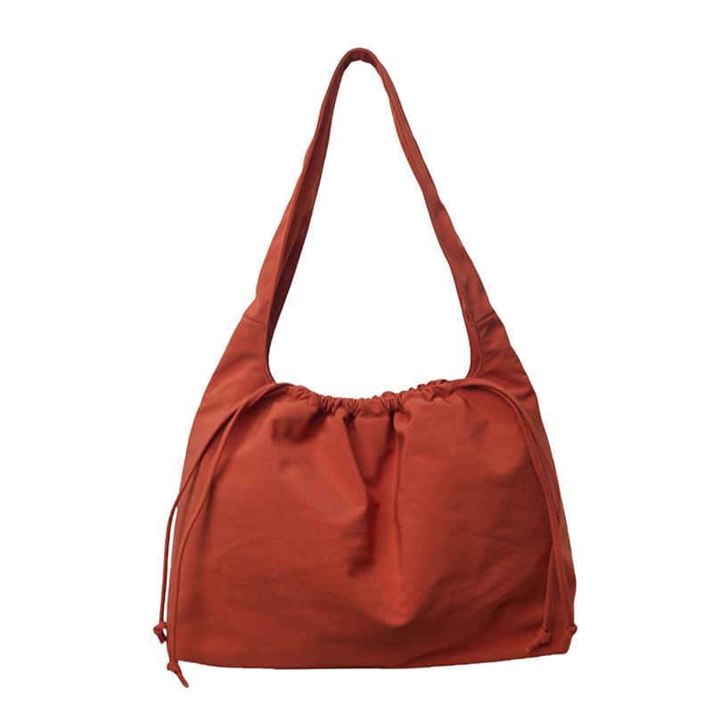 Casual solid color nylon canvas bag small fresh simple large capacity hand bag drawstring fashion shoulder tote bag