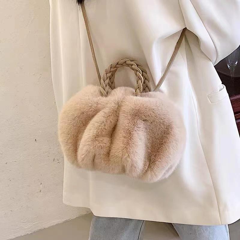 Modische, hochstrukturierte, gewebte Griffe, Wolkenplüschtasche, große Kapazität, Kunstpelz, Handtaschen für Mädchen, süßer Kürbis, Herbst/Winter, neue, vielseitige Damen-Umhängetasche