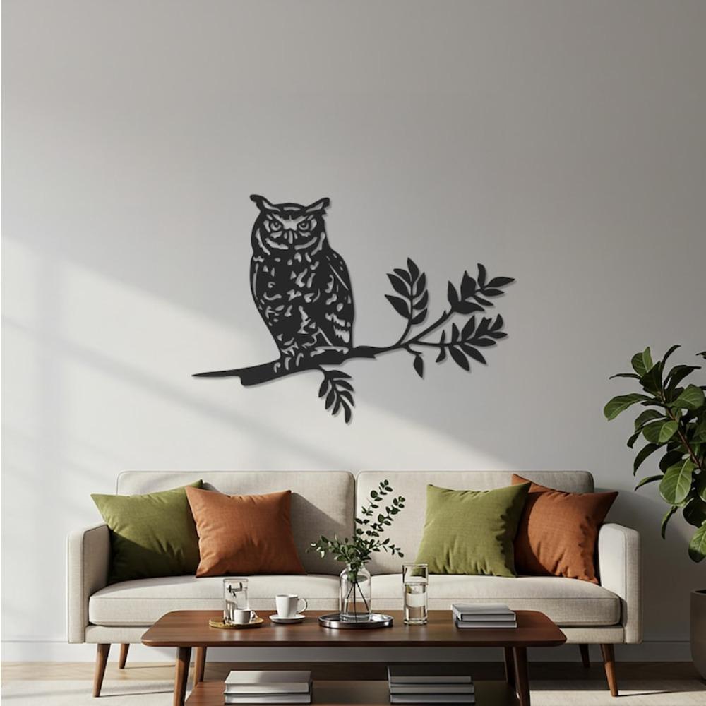 Rustic Metal Owl Wall Art, Nature Bird Silhouette, Iron Home Decor