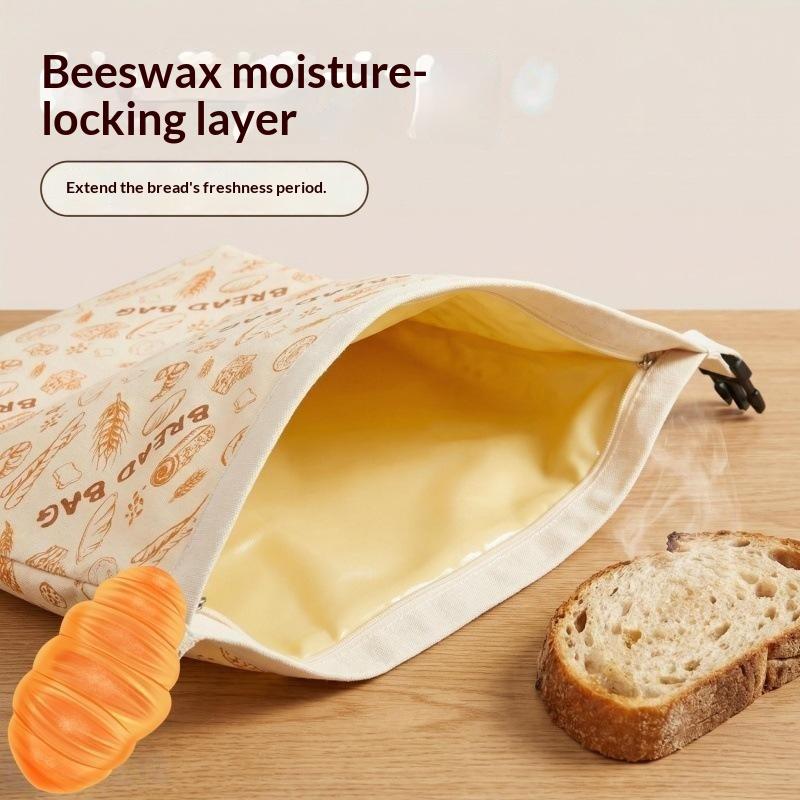 Leakproof Reusable Beeswax Coated Bread Bags Zipper Closure Fresh-Keeping Pouches for Travel Camping Food Storage