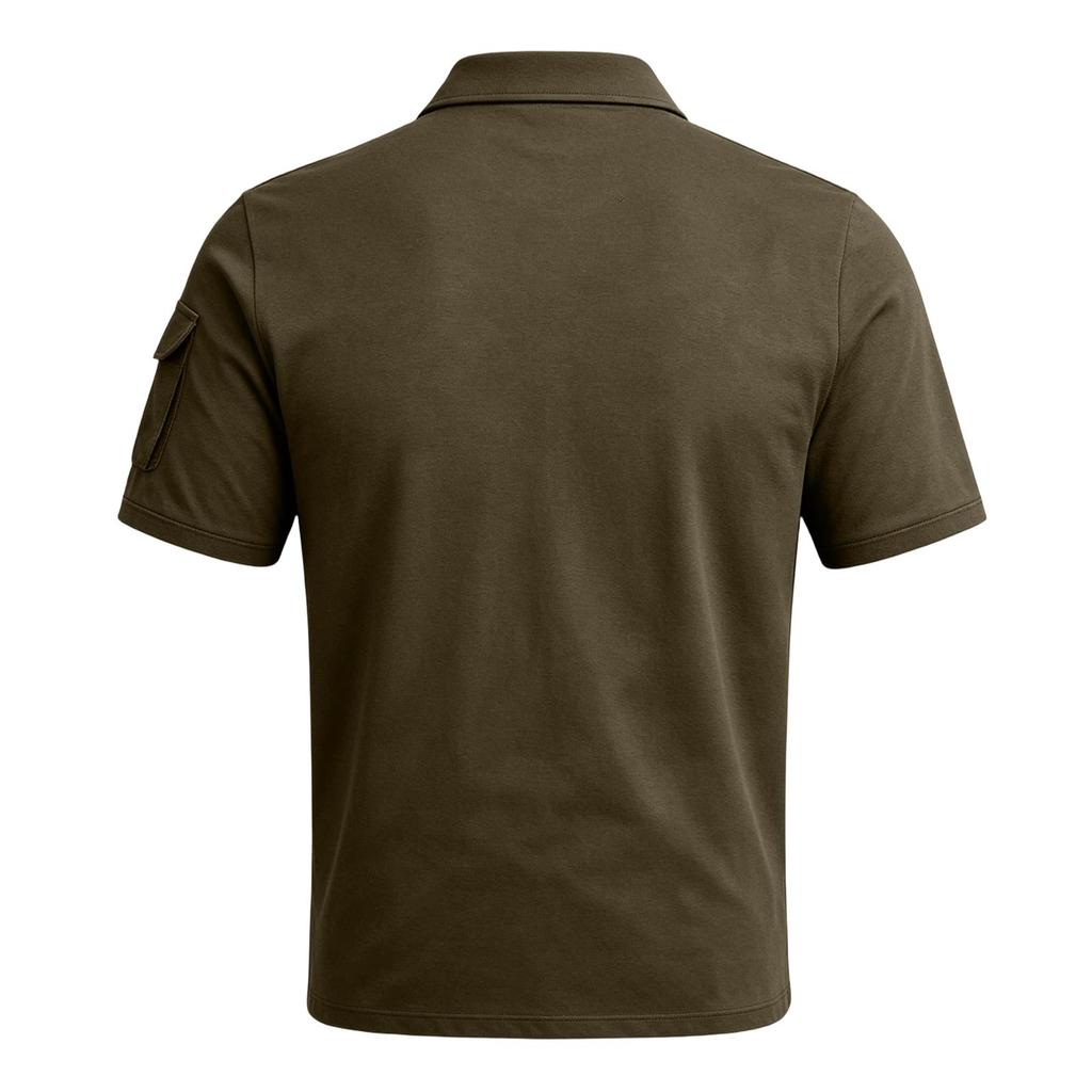 Men's Tactical Polo Shirt Short Sleeve Military Style Casual Shirt with Button Collar and Sleeve Pocket for Outdoor Work