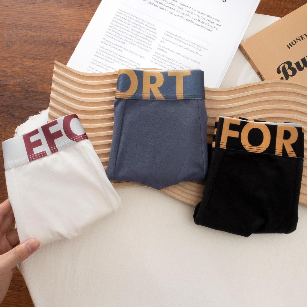 Men's Pure Cotton Boxer Briefs with Antibacterial Cordyceps and Breathable Crotch in Trendy Letter Design