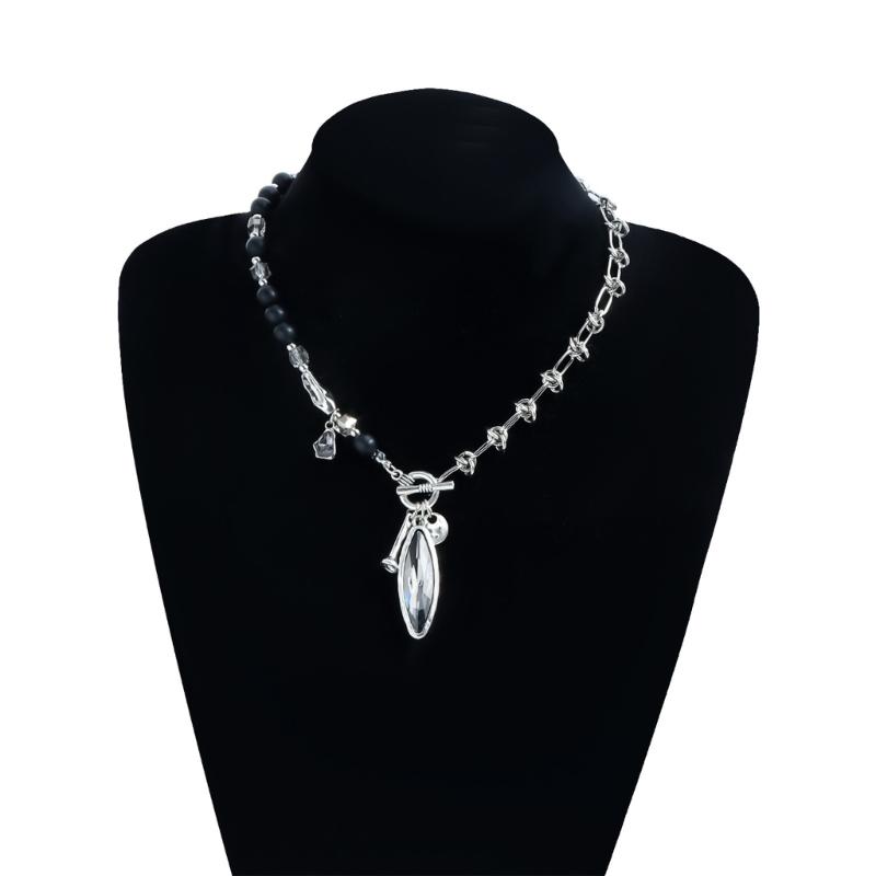 Elegant Oval Mirror Pendant Necklace With Black Diamonds Effect For Women Fashion Jewelry