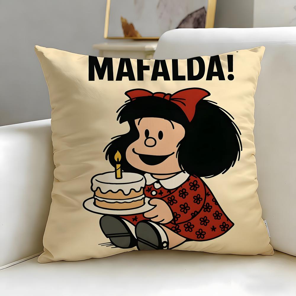 Classic Cartoon Mafalda Cushion Cover Soft & Easy-Wash Pillow Case – Versatile For Couch, Bed, Travel And Office