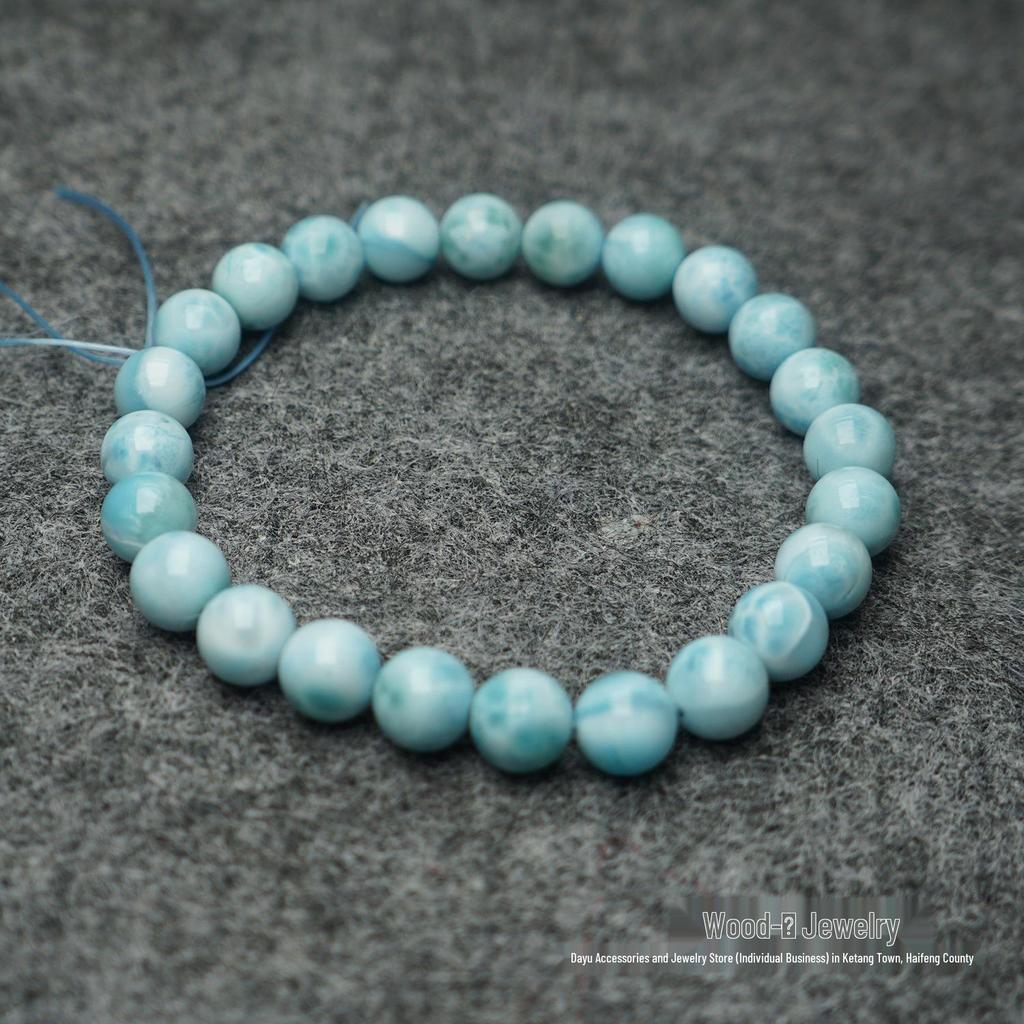Aquamarine Turtle Shell Bead Bracelet, 4mm & 8mm, Unisex Gift.