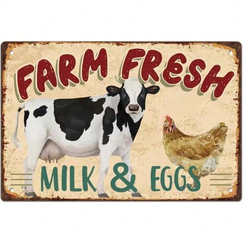 Vintage Farm Cow Chicken Metal Sign Kitchen Decor Wall Art Retro Tin Plaque Dining Room Home Decoration
